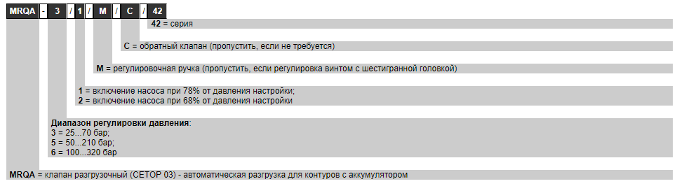 Клапаны разгрузки MRQA-3*, MRQA-5*, MRQA-6* - 6 Клапаны разгрузки MRQA-3*, MRQA-5*, MRQA-6* - 6