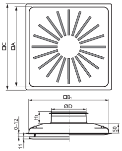 Габаритно-присоединительные размеры диффузоров DLRV