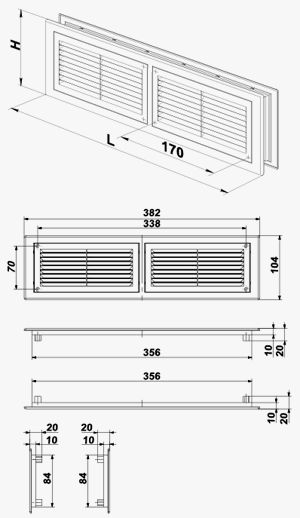 Приточно-вытяжная решетка дверная МВ 380/2 - 3