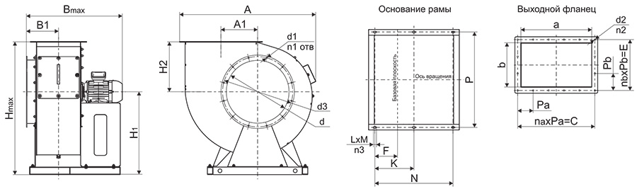 Габаритные и присоединительные размеры ТДРВ-90-60 (мм) Исполнение 1