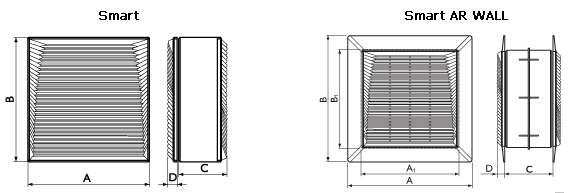 Габаритно-присоединительные размеры бытового оконного осевого вентилятора Smart